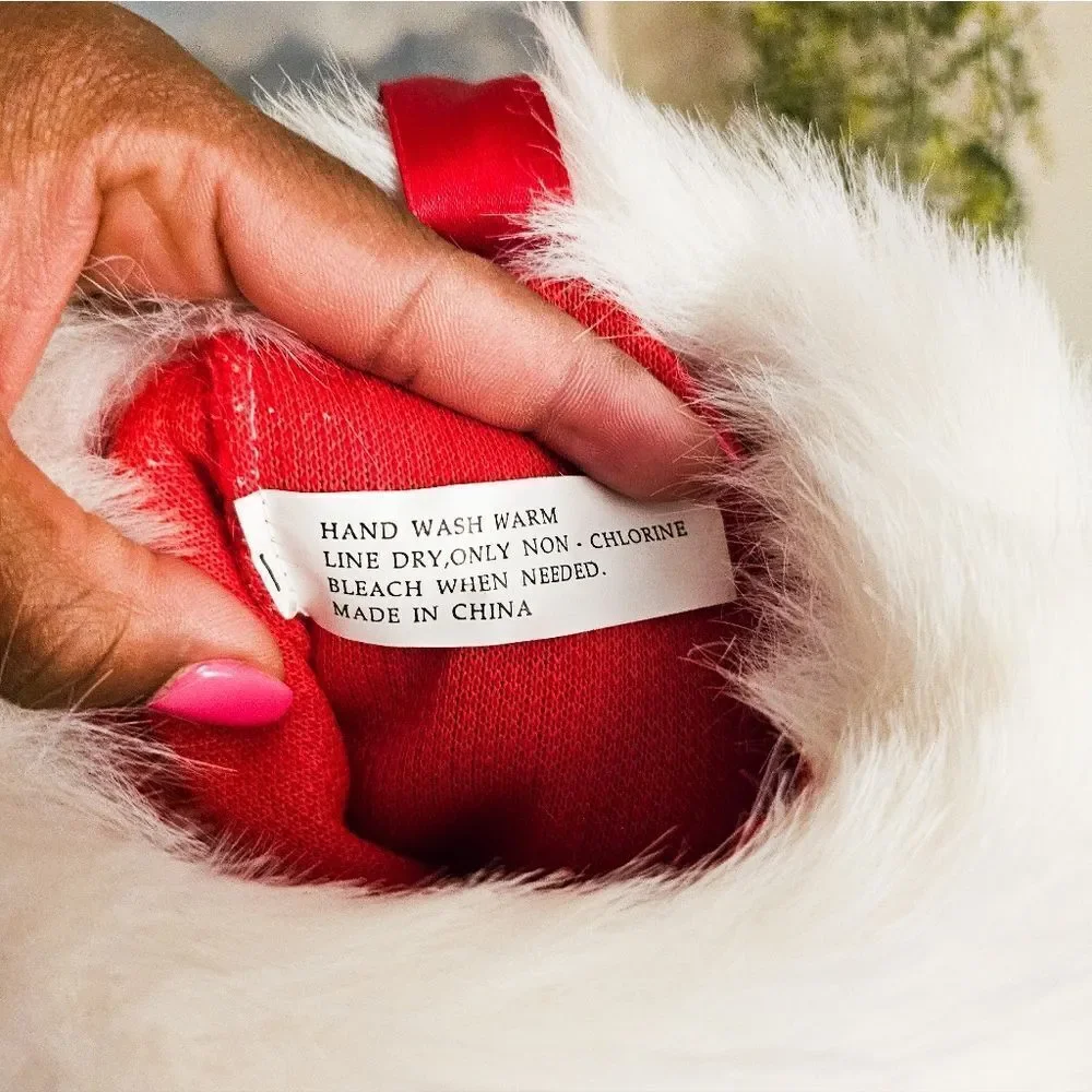 Set Of 2 Retro Fuzzy Cloth Red & White Christmas Holiday Stocking.